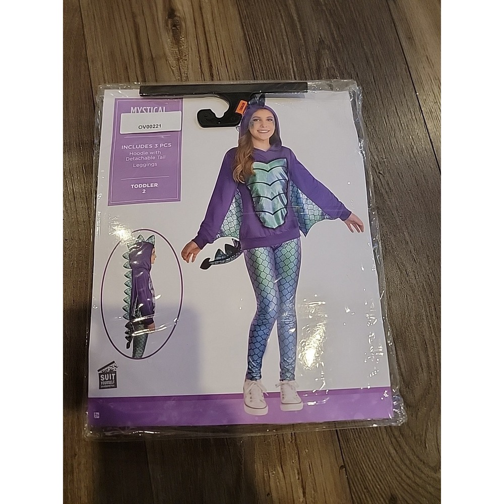 Toddler Dragon Purple‎ turquoise Scales Spikes Wings Tail Hoodie Costume Size 2T